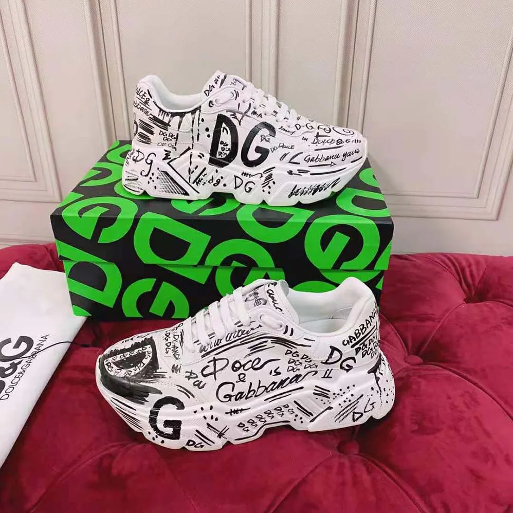 Dolce Gabbana D&G Hand-Painted Graffiti Calfskin Nappa Daymaster Sneakers for Women Dolce Gabbana D&G Hand-Painted Graffiti Calfskin Nappa Daymaster Sneakers for Women