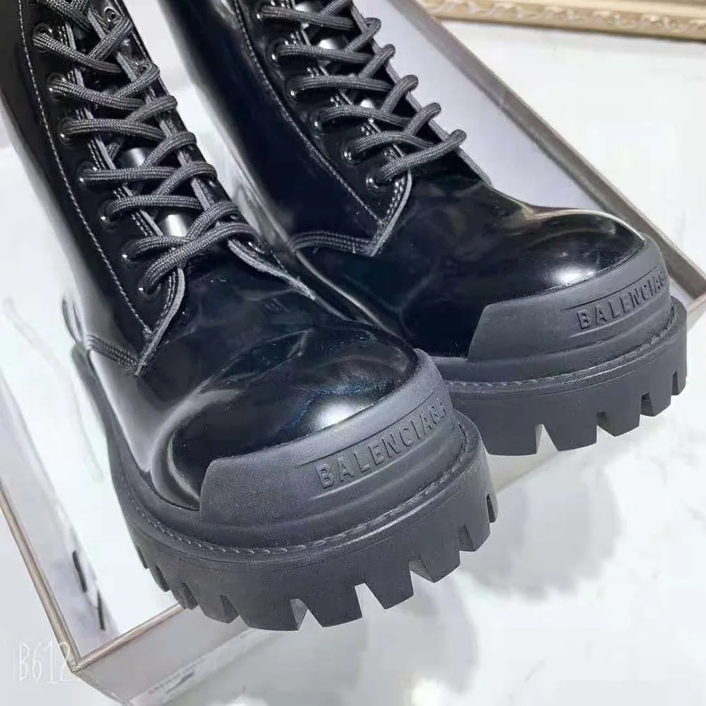 Balenciaga Strike Lace-Up Boot in Black Mat Calfskin for Women Balenciaga Strike Lace-Up Boot in Black Mat Calfskin for Women