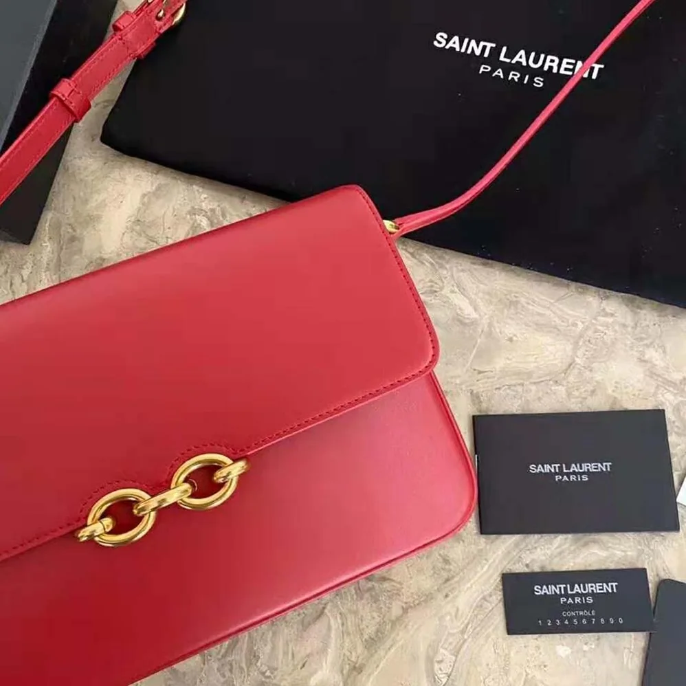 Saint Laurent YSL LE Maillon Satchel in Smooth Leather for Women in Red