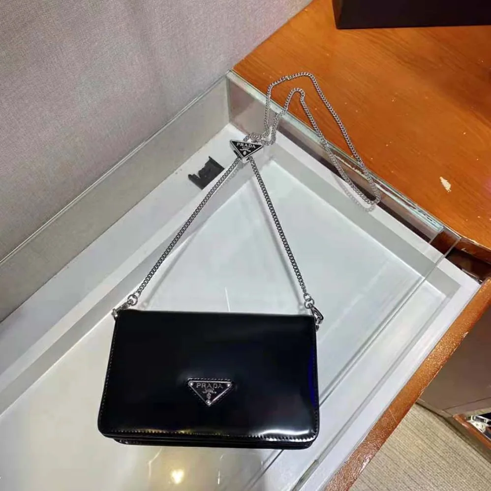 Prada Brushed Leather Shoulder Bag for Women in Black Prada Brushed Leather Shoulder Bag for Women in Black