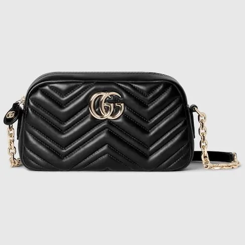 Gucci Marmont Camera Small Shoulder Bag in Black Gold Hardware