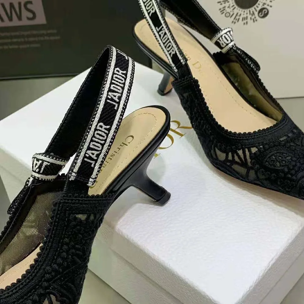 Dior J Sdior Slingback Pump Black Macramé Embroidered Cotton for Women Dior J Sdior Slingback Pump Black Macramé Embroidered Cotton for Women