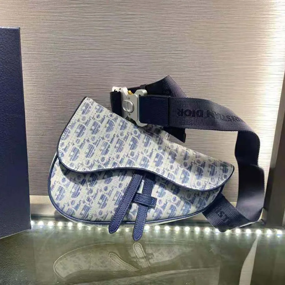Dior Saddle bag Blue Dior Oblique Kasuri jacquard for Men Dior Saddle bag Blue Dior Oblique Kasuri jacquard for Men