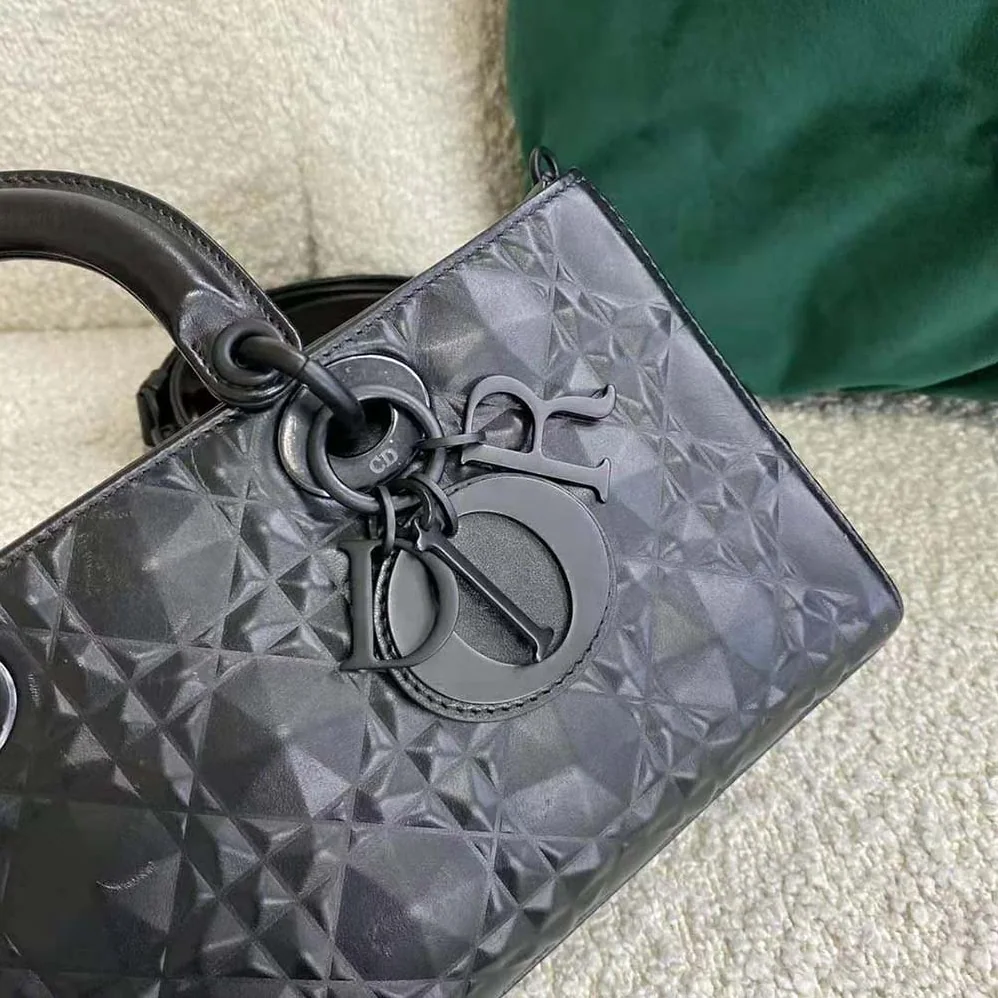 Dior Lady D-Joy Bag Black Cannage Calfskin with Diamond Motif for Women
