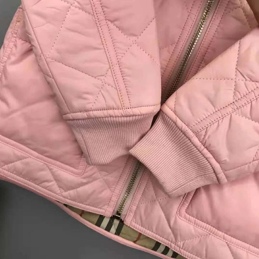 Burberry Girls' Corduroy Collar Diamond Quilted Jacket in Pink Burberry Girls' Corduroy Collar Diamond Quilted Jacket in Pink