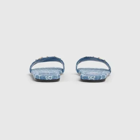 Gucci Horsebit Slide Sandals Blue Denim