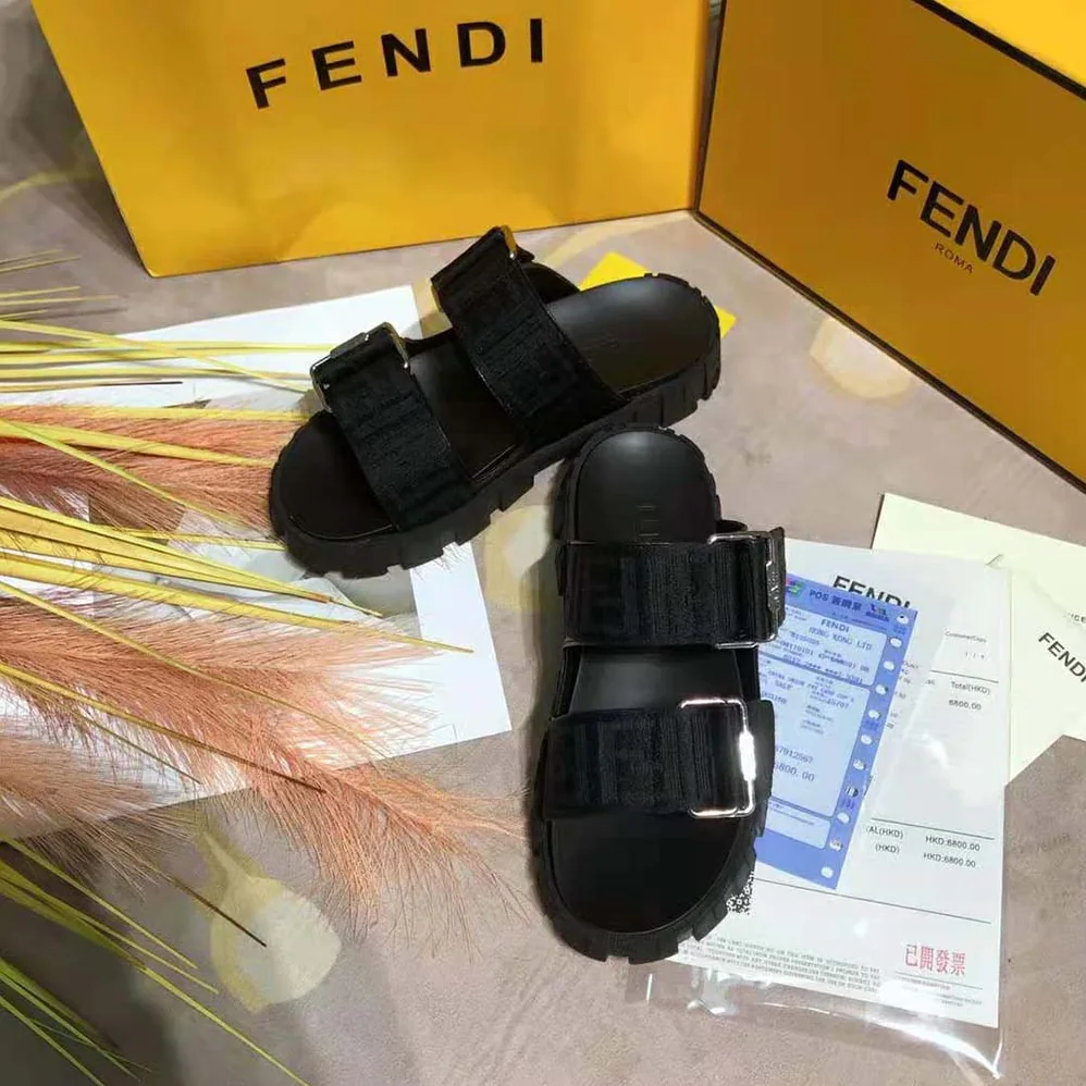 Fendi Sandals Black Fabric Sandals for Women