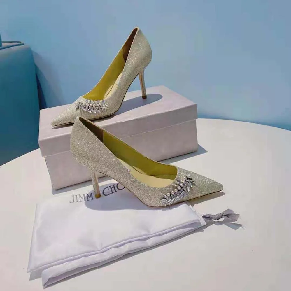 Jimmy Choo Romy 85 Platinum Ice Dusty Glitter Pointed for Women in Toe Pumps Jimmy Choo Romy 85 Platinum Ice Dusty Glitter Pointed for Women in Toe Pumps