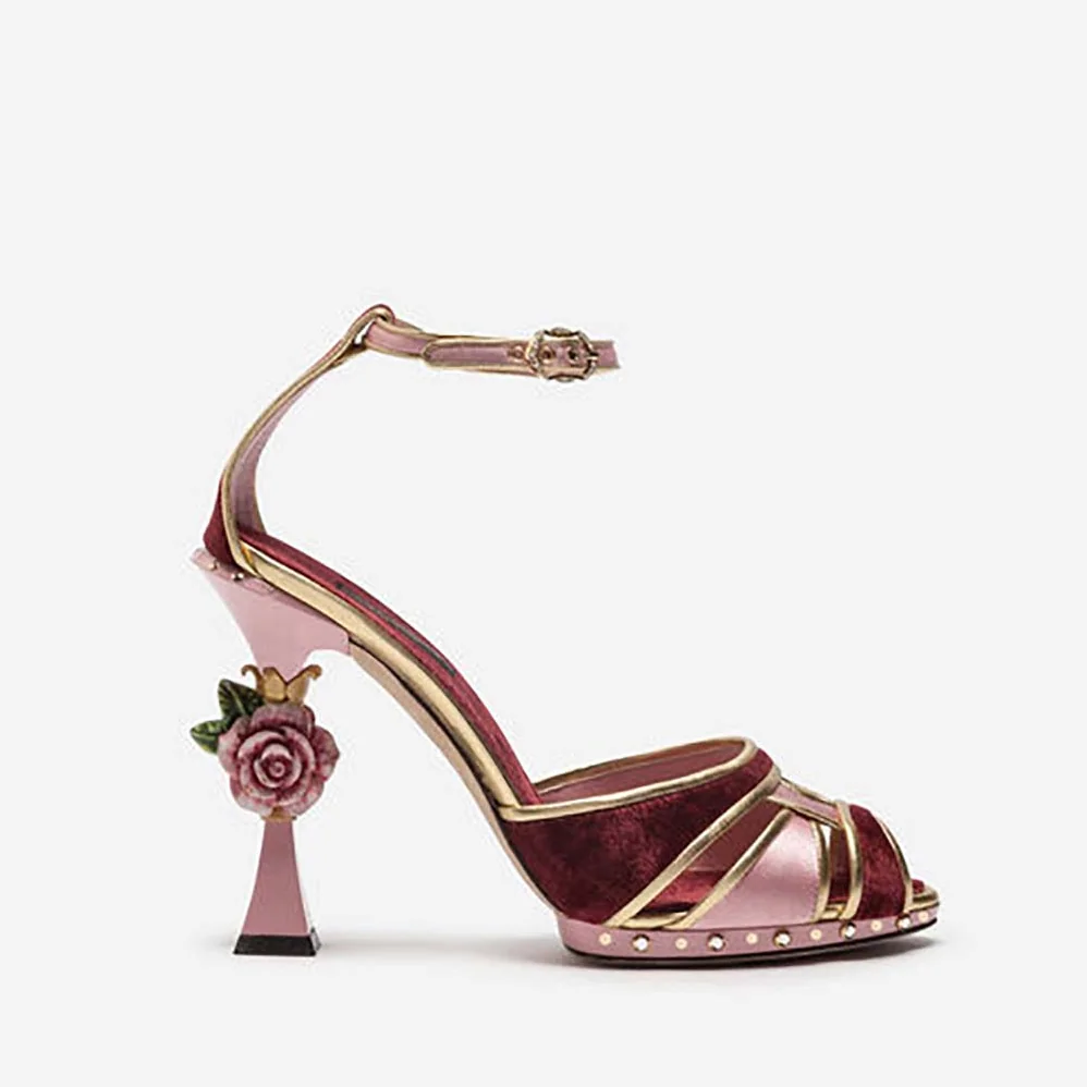 Dolce Gabbana D&G Shoes Sandalias De Raso Y Terciopelo Con Tacon Escultura 115mm Heel for Women