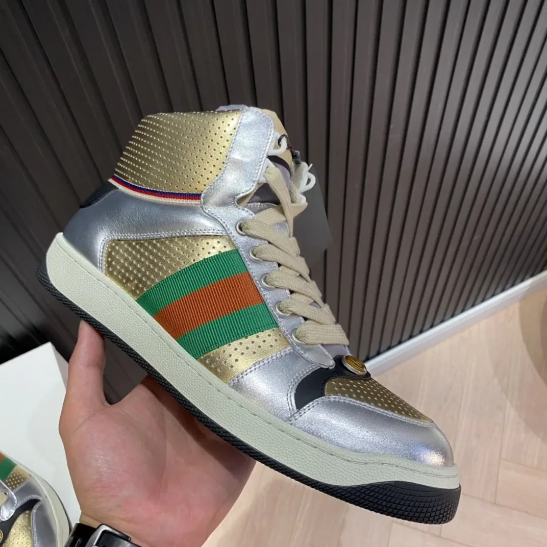 Gucci Screener High for Men in top Sneakers Silver Gold Gucci Screener High for Men in top Sneakers Silver Gold