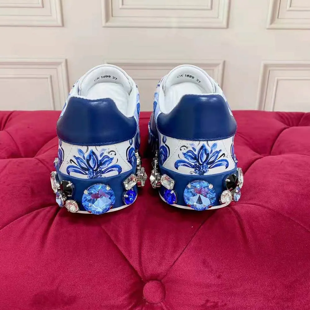 Dolce Gabbana D&G Majolica for Unisex in Print Calfskin Portofino Sneakers