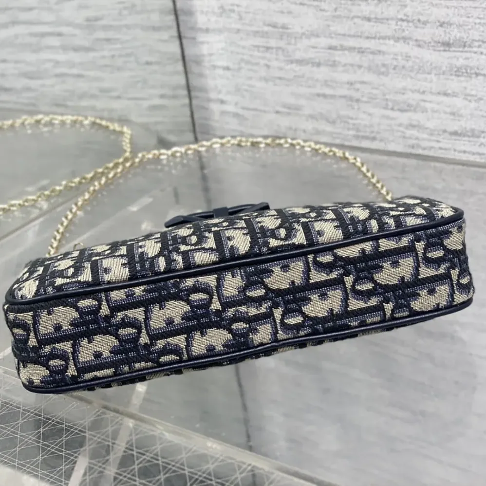 Dior Oblique Bow Pouch with Chain Blue Dior Oblique Jacquard for Women