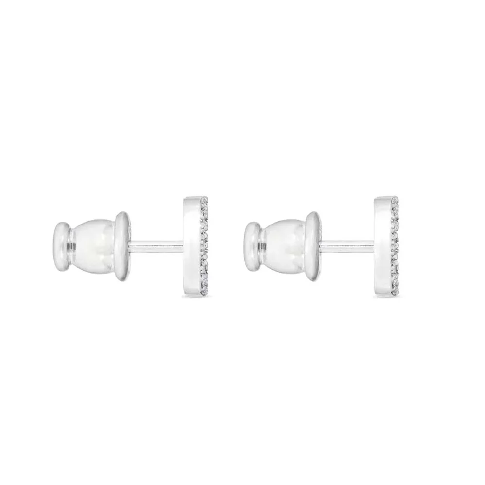 Dior Petit CD Mini Stud Earrings Silver-Finish Metal with White Crystals for Women Dior Petit CD Mini Stud Earrings Silver-Finish Metal with White Crystals for Women