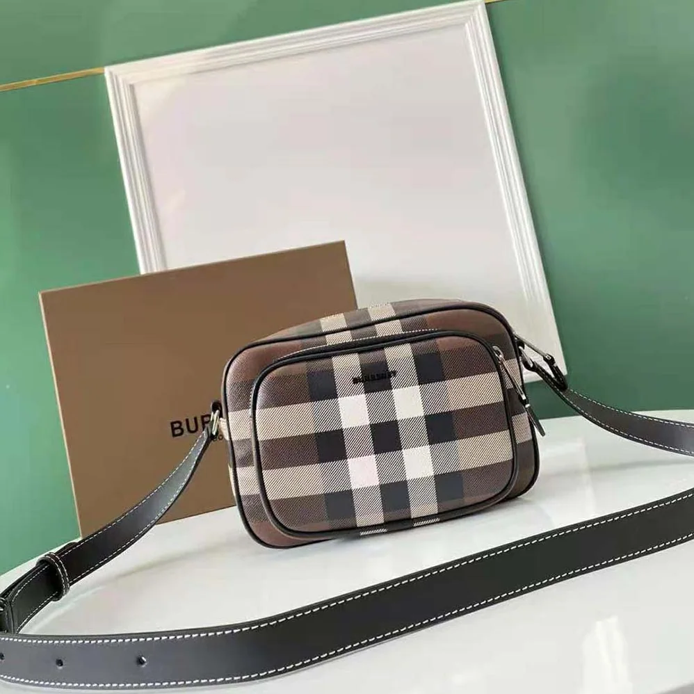 Burberry Check Crossbody Bag in Calf Leather for Men in Brown