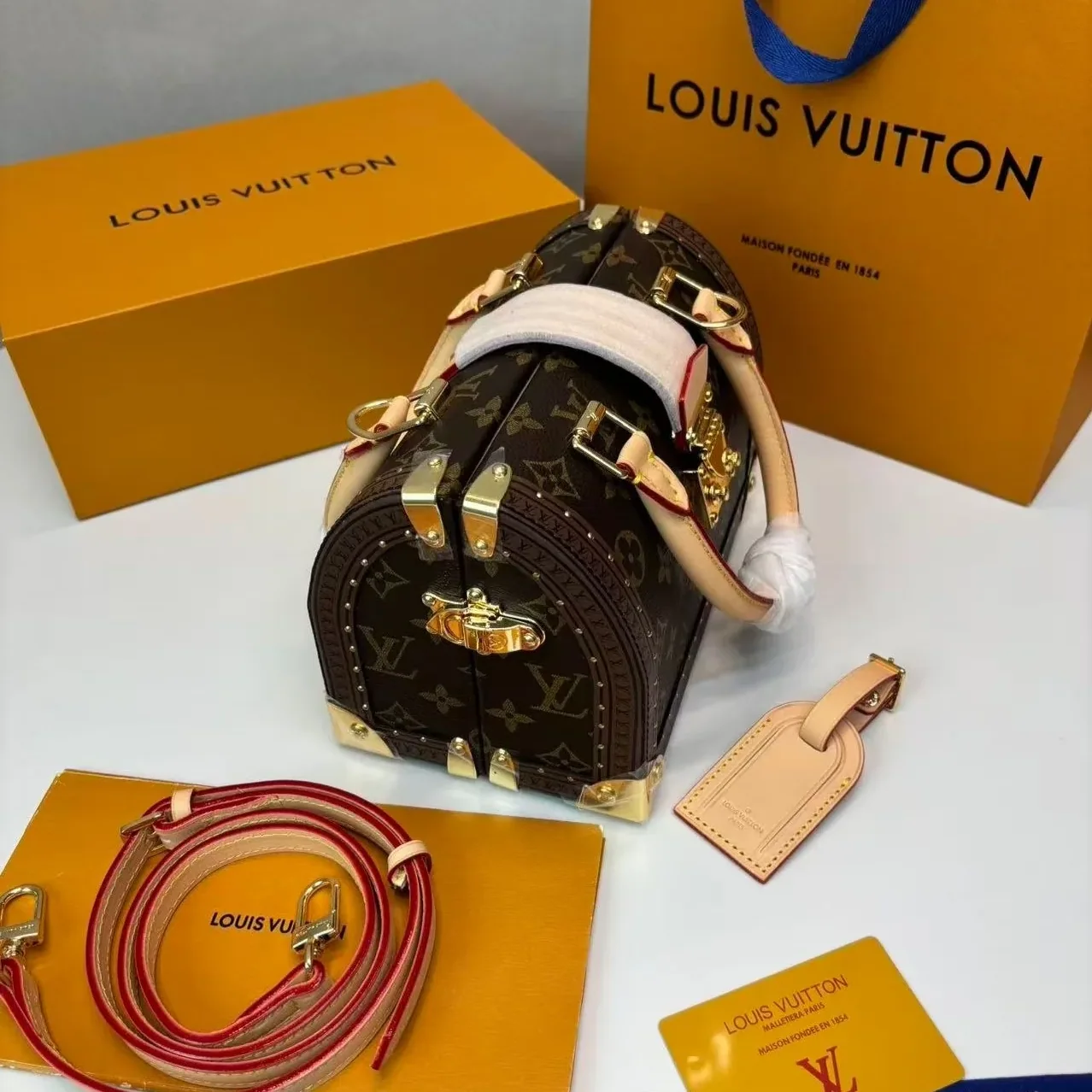 Louis Vuitton Speedy Trunk 20 Top Handle Bag in Monogram Brown Gold Hardware