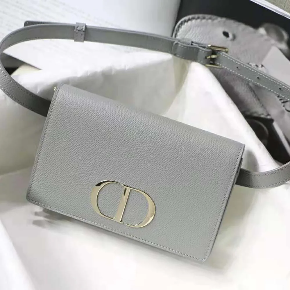 Dior 30 Montaigne 2-in-1 Pouch Stone Grained Calfskin for Women in Silver