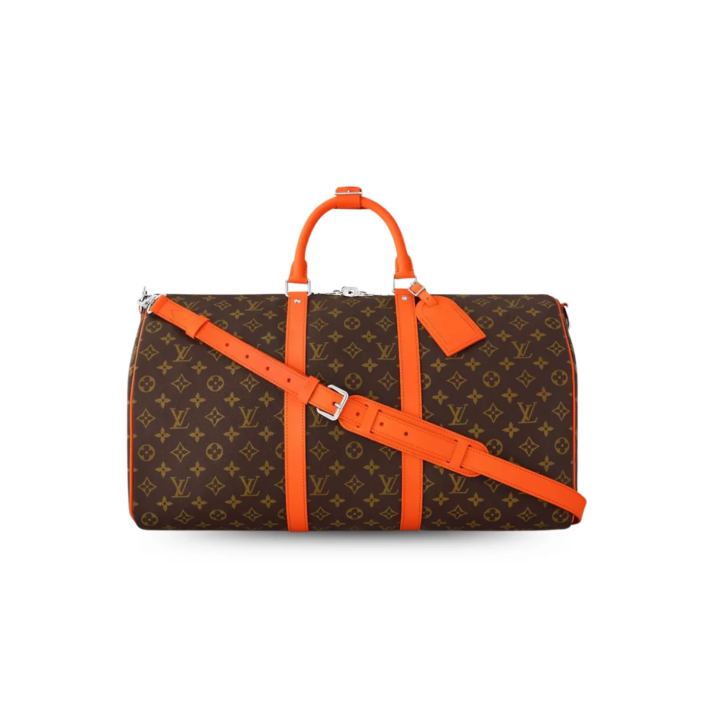 Louis Vuitton Keepall Bandouliere 50 Travel Bag in Brown/ Orange Silver Hardware Louis Vuitton Keepall Bandouliere 50 Travel Bag in Brown/ Orange Silver Hardware