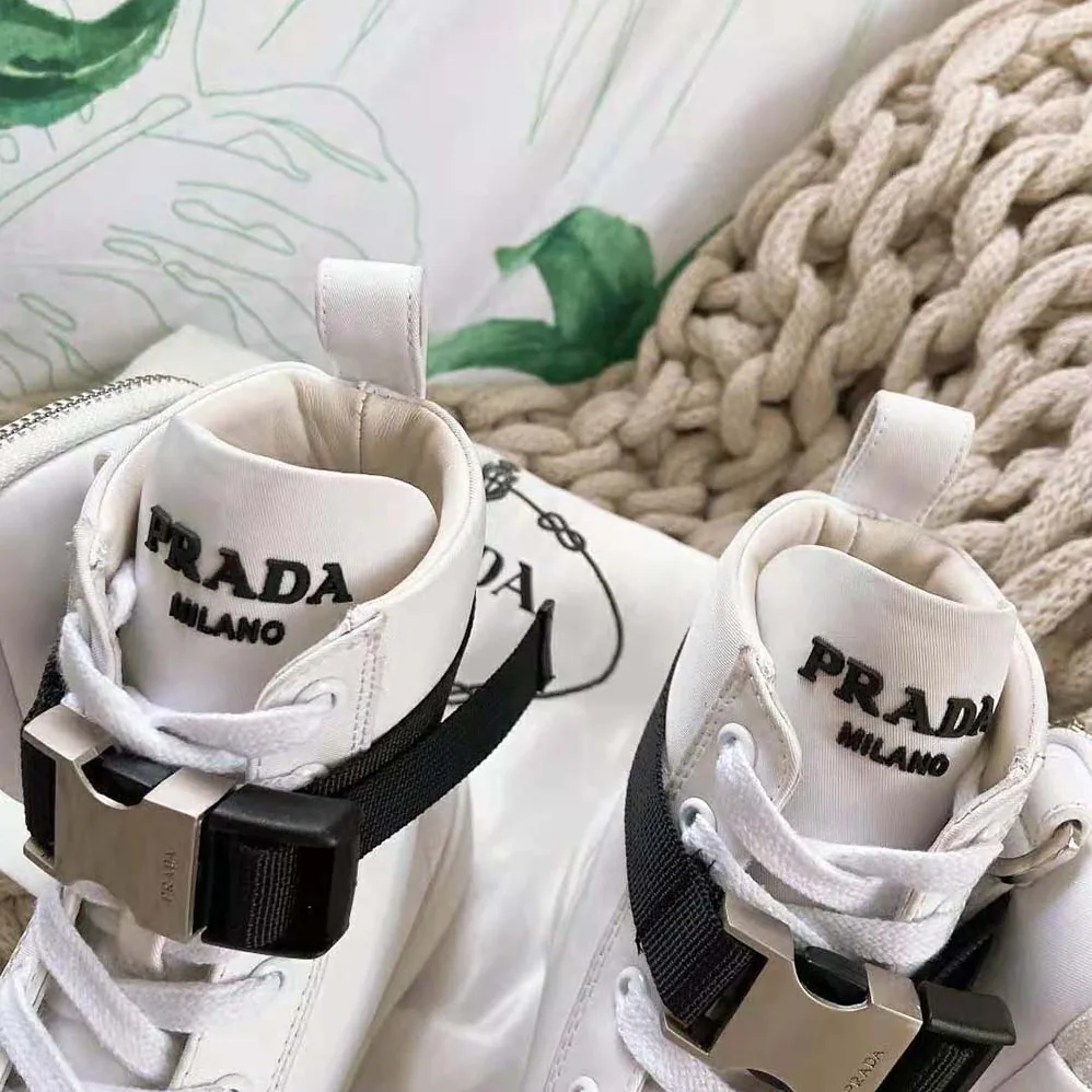 Prada Wheel Re-Nylon High-top Sneakers for Women in White