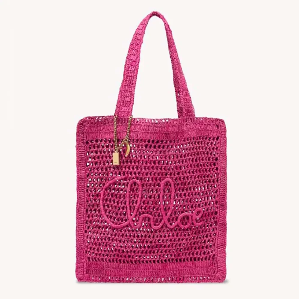 Chloe Summer Banana Tote Bag In Raffia for Women in Rose Chloe Summer Banana Tote Bag In Raffia for Women in Rose