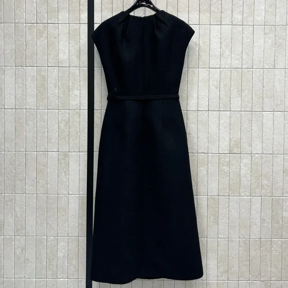 Dior Mid-Length Belted Dress Black Virgin Wool-Cotton-Blend Bouclé for Women Dior Mid-Length Belted Dress Black Virgin Wool-Cotton-Blend Bouclé for Women