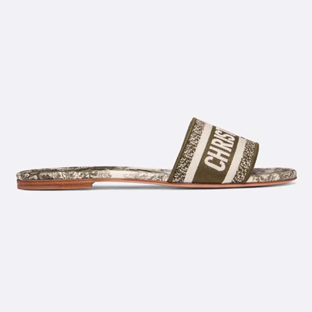 Dior Dway Mule in Embroidered Cotton Sandal for Women in Green