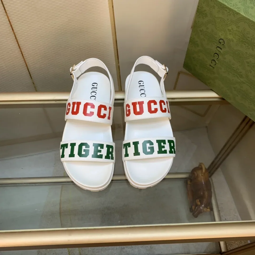 Gucci Tiger And Buckle Sandal White for Women