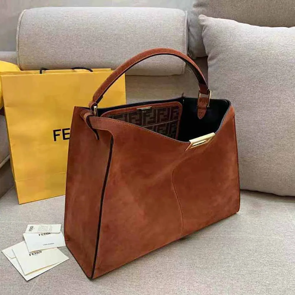 Fendi Peekaboo X-Lite Medium Brown Suede Bag for Women Fendi Peekaboo X-Lite Medium Brown Suede Bag for Women
