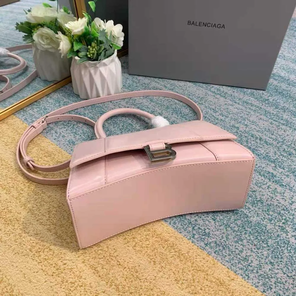 Balenciaga Hourglass Small Top Handle Bag in Light Pink Shiny Box Calfskin for Women