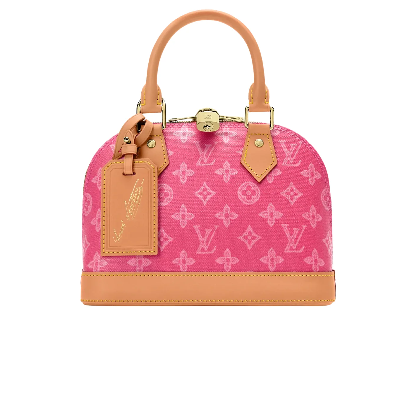 Louis Vuitton Alma BB Top Handle Bag / Monogram Origine Rose Ruban Gold Hardware
