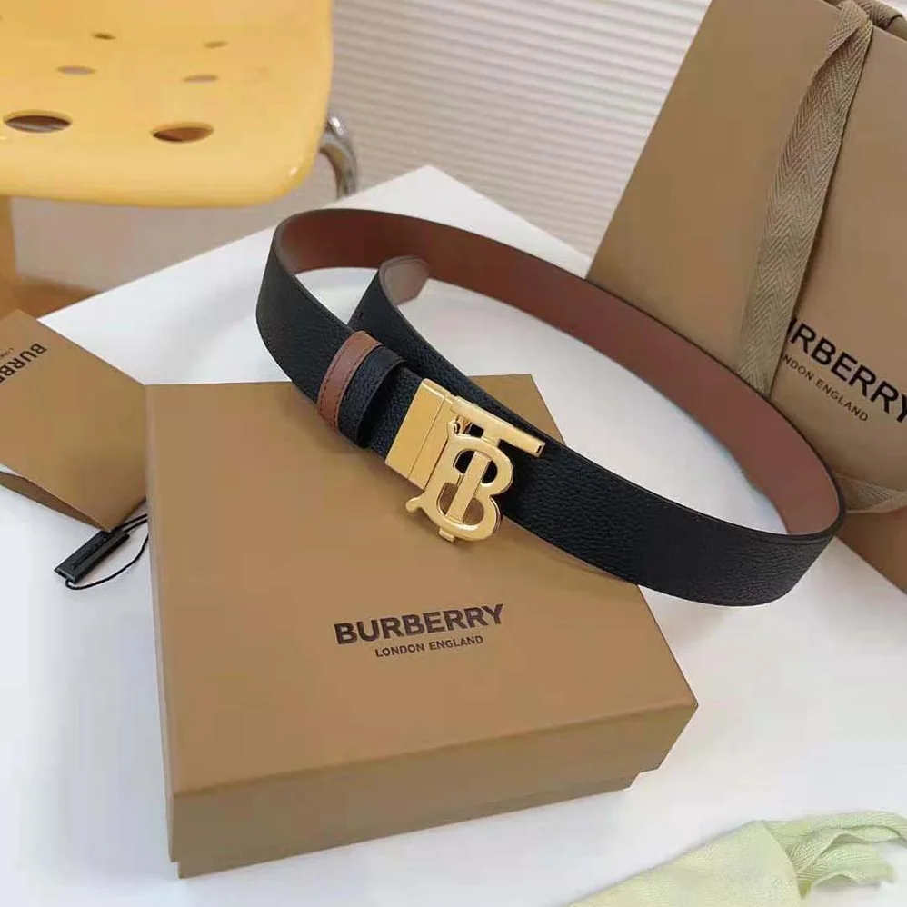 Burberry Reversible Leather TB Belt for Men in Black/Light Gold