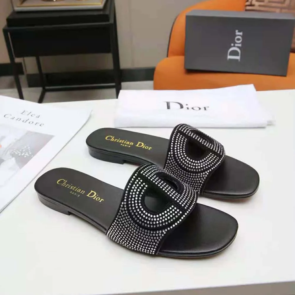 Dior D-Club Slide Black Suede Calfskin with Silver for Women in Finish Strass