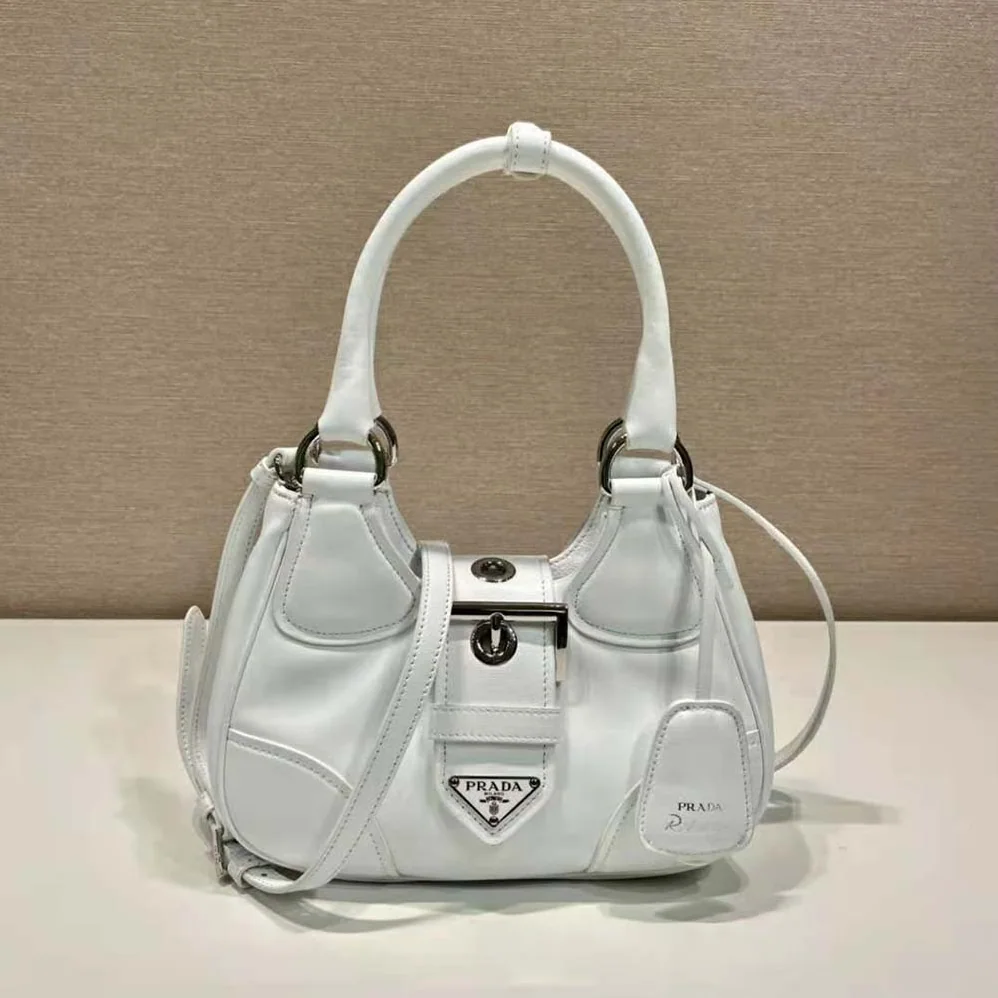 Prada Moon Re-Nylon and Leather Bag for Women in White Prada Moon Re-Nylon and Leather Bag for Women in White