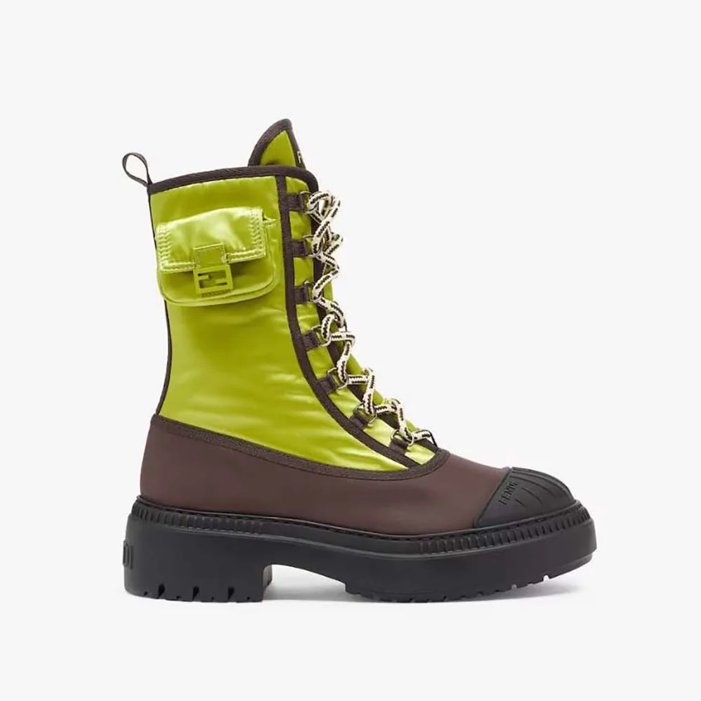 Fendi Domino Acid Green Nylon Biker Boots for Women Fendi Domino Acid Green Nylon Biker Boots for Women