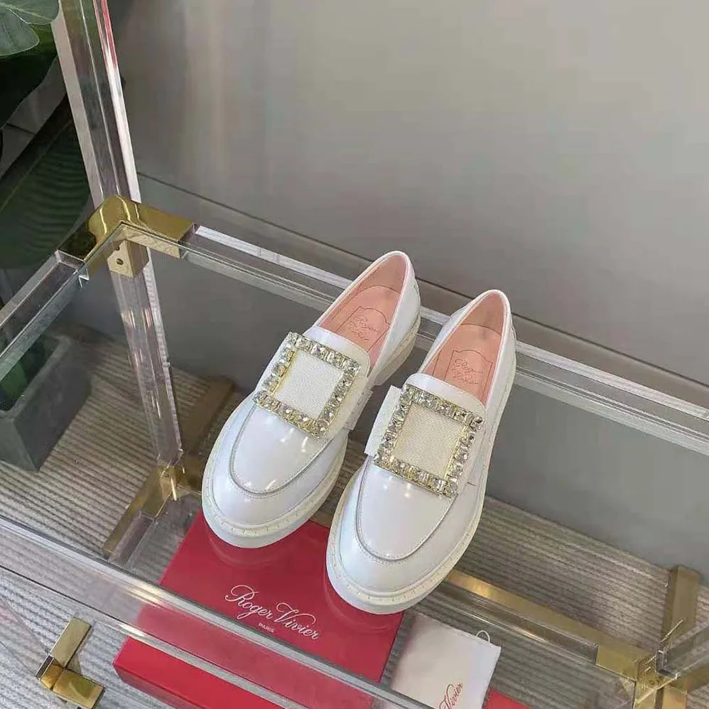 Roger Vivier Viv' Rangers Strass Buckle Loafers in Leather for Women Roger Vivier Viv' Rangers Strass Buckle Loafers in Leather for Women