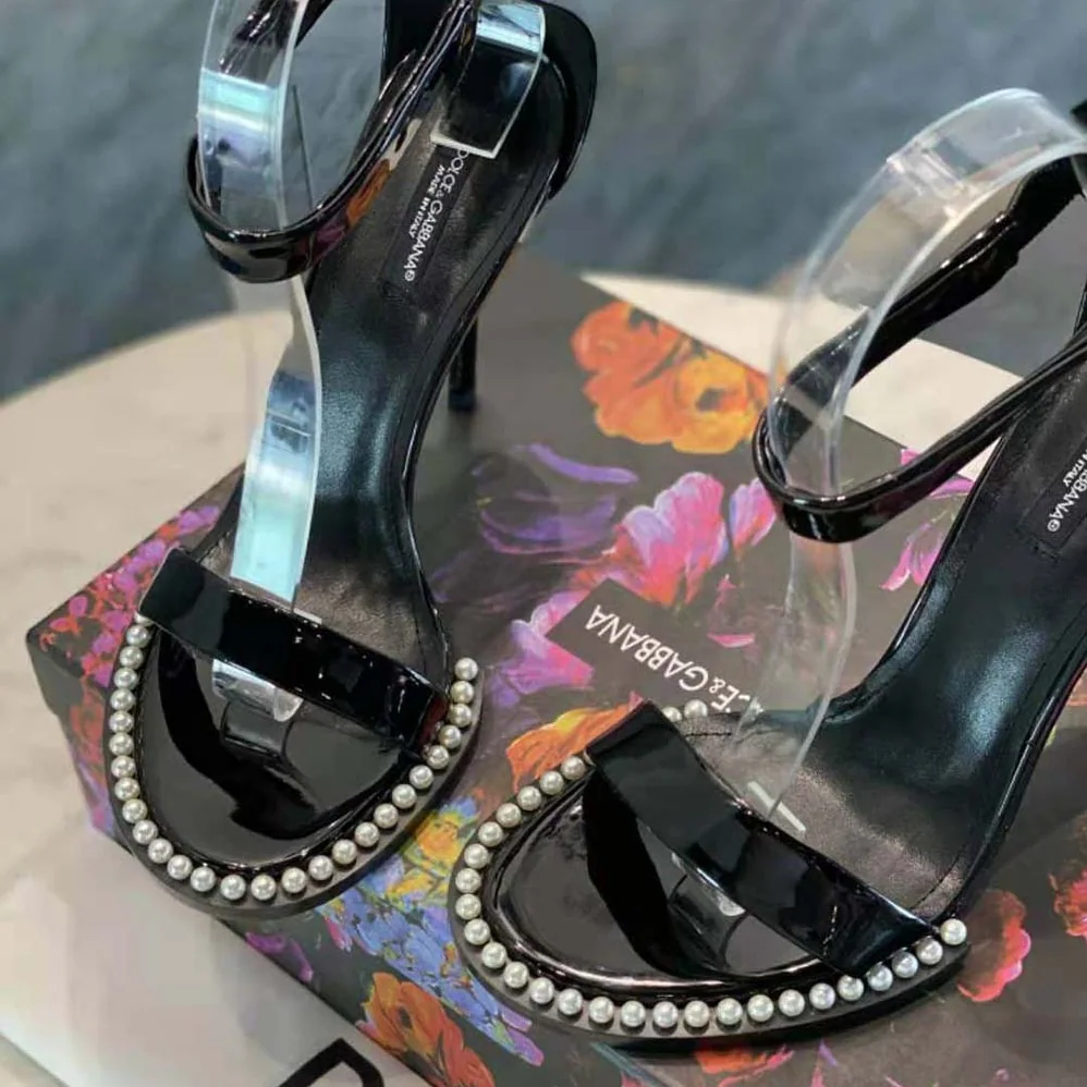 Dolce Gabbana D&G Patent Leather Sandals with Pearls for Women Dolce Gabbana D&G Patent Leather Sandals with Pearls for Women
