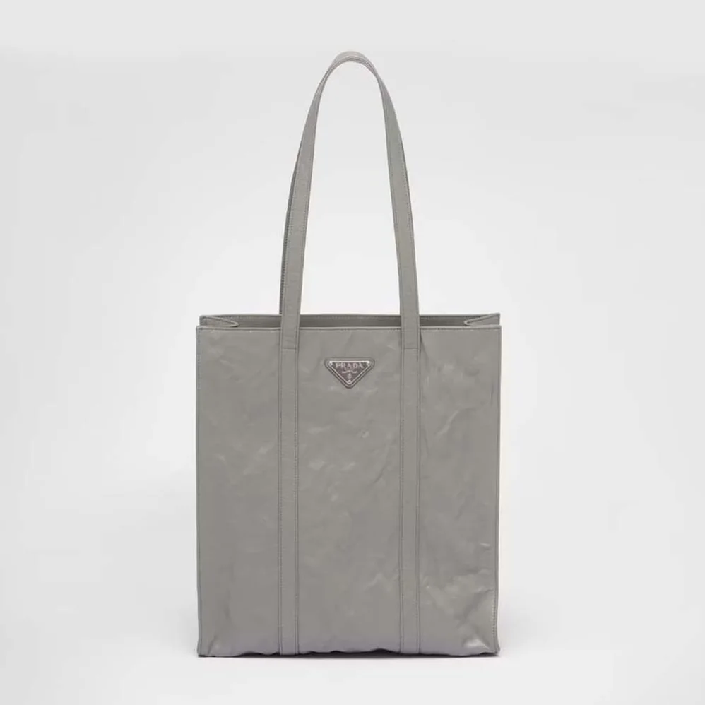 Prada Small Antique Nappa Leather Tote for Women in Gray