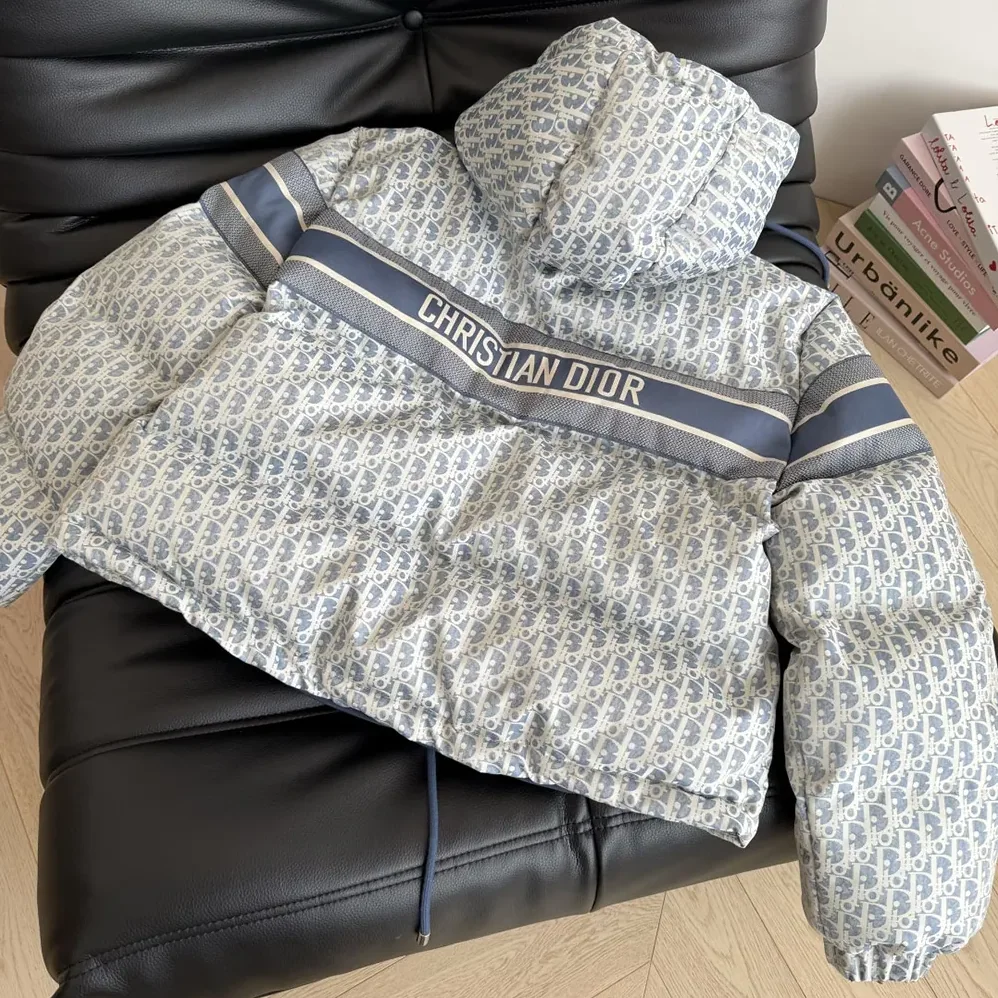 Dior DiorAlps Cropped Puffer Jacket with Hood Blue and White Dior Oblique Quilted Technical Taffeta for Men