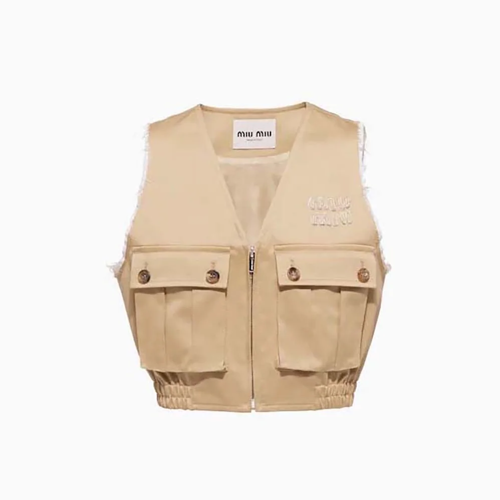 Miu Miu Chino Vest with Embroidered Logo for Women Miu Miu Chino Vest with Embroidered Logo for Women