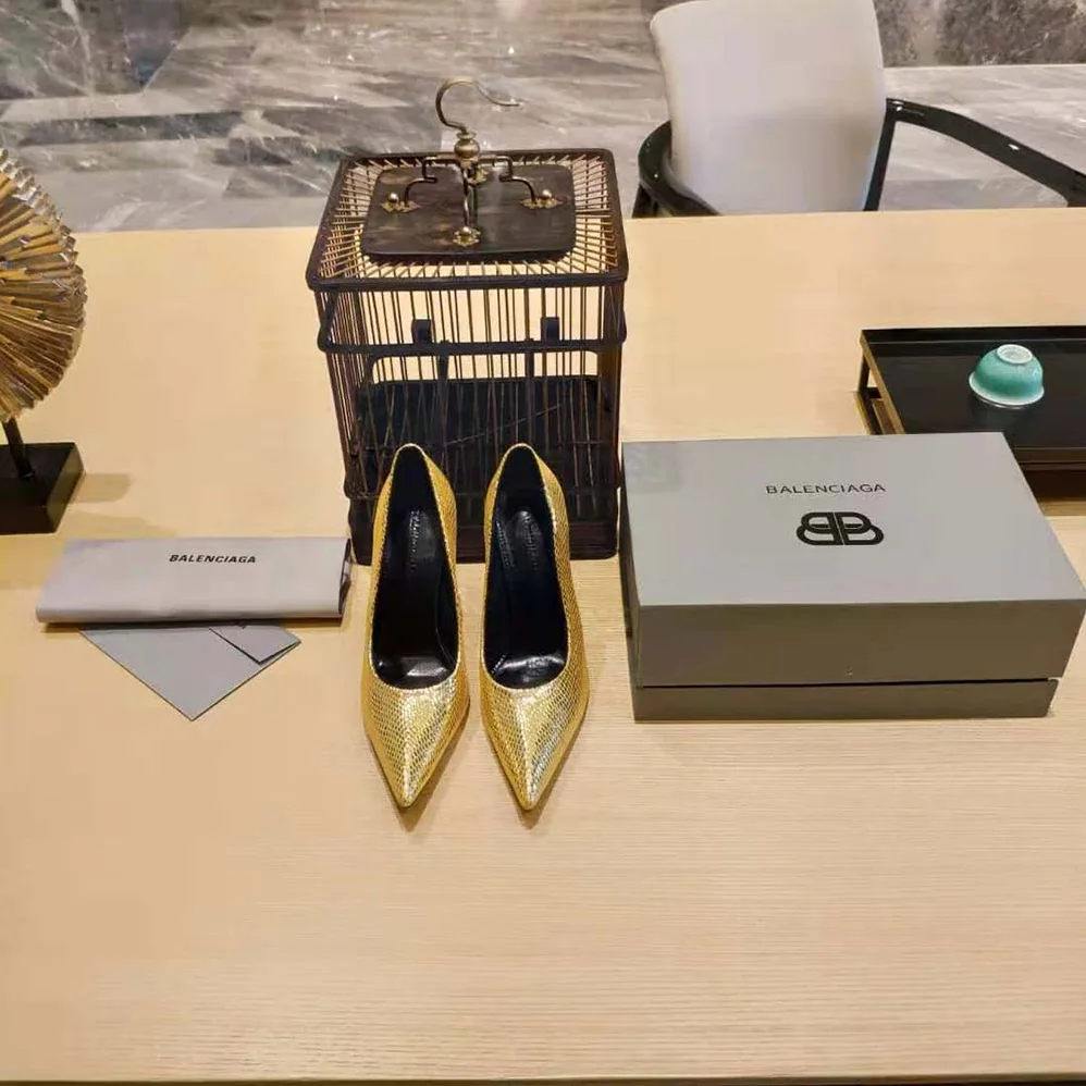 Balenciaga Essex 110mm Pump in Gold Python Effect Calfskin for Women