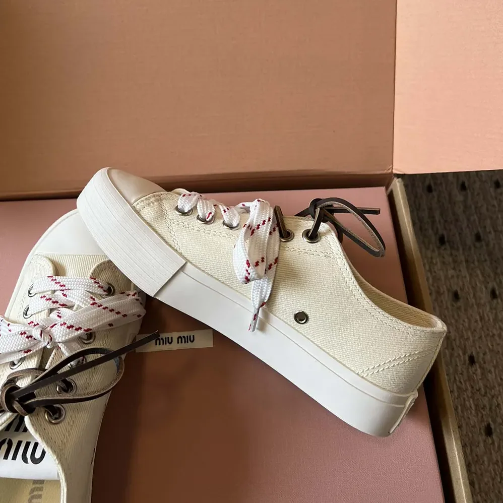 Miu Miu Washed Denim Sneakers for Women in White