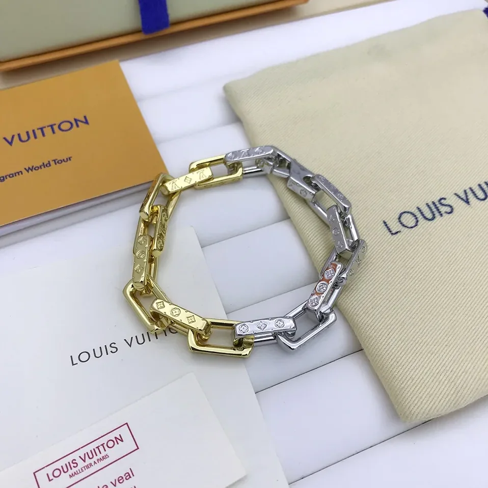 Louis Vuitton Combinating Two Colors Monogram Chain Bracelet Multicolor Louis Vuitton Combinating Two Colors Monogram Chain Bracelet Multicolor