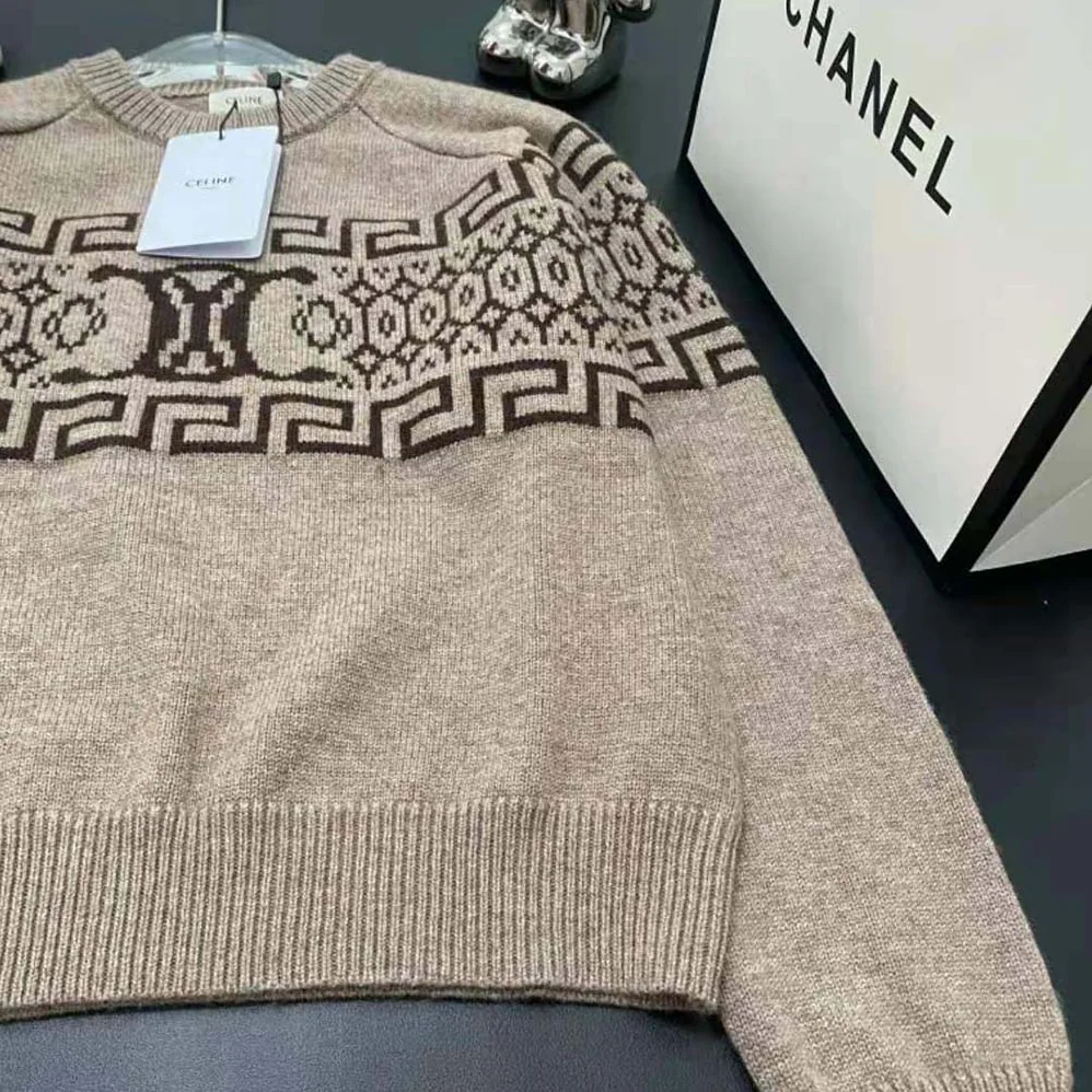 Celine Crew Neck Sweater in Triomphe Fair Isle Wool for Men
