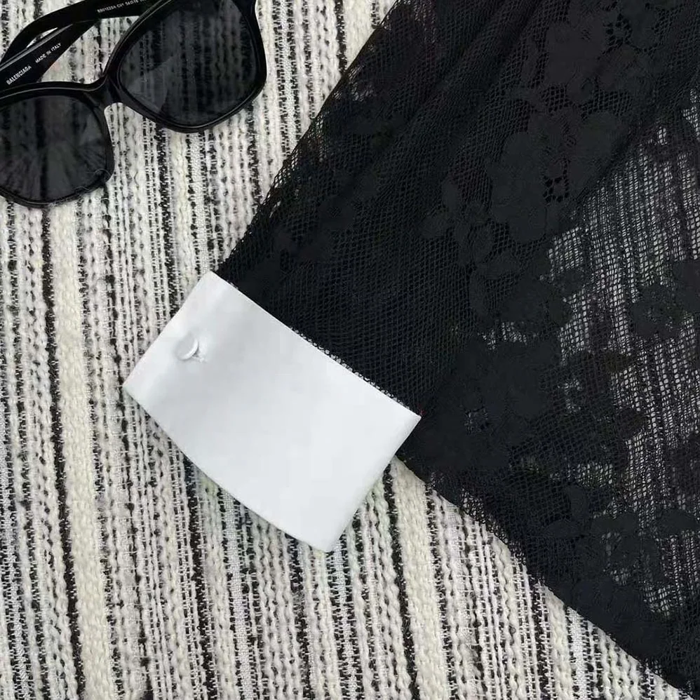 Miu Miu Lace Shirt with Knit Logo Label for Women in Black Miu Miu Lace Shirt with Knit Logo Label for Women in Black
