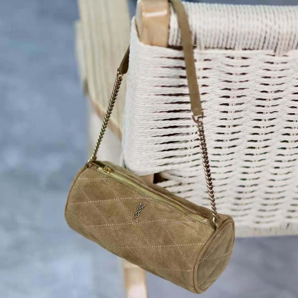 Saint Laurent YSL Sade Small Tube Bag in Quilted Suede for Women in Green