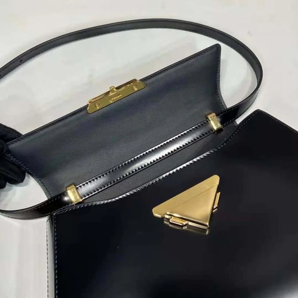 Prada Medium Brushed Leather Handbag for Women in Black Prada Medium Brushed Leather Handbag for Women in Black