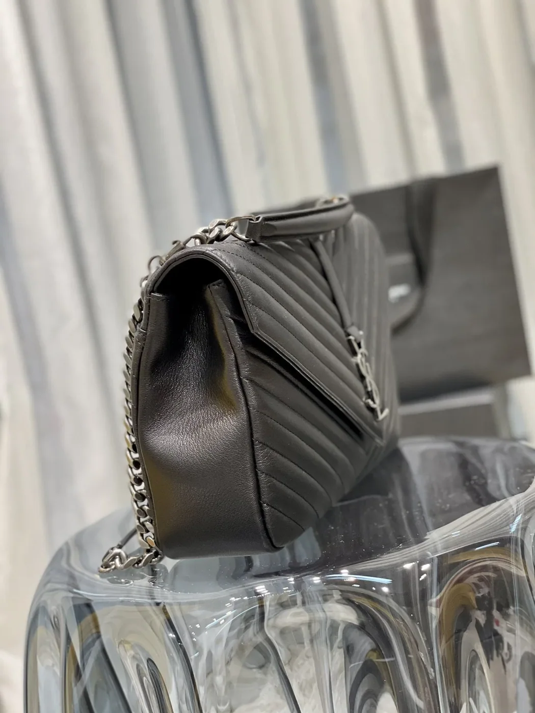 Saint Laurent College Large Chain Bag Black With Silver TonedHardware in YSL