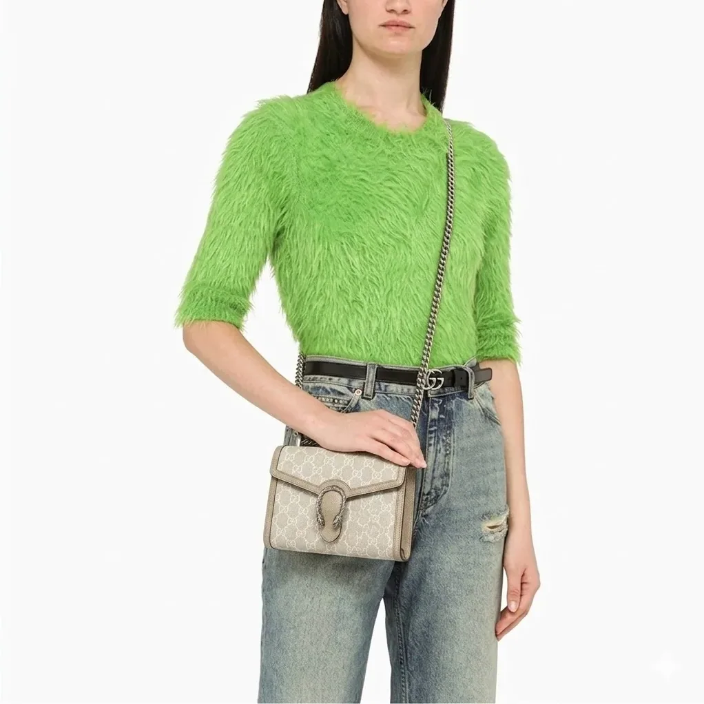 Gucci Dionysus Mini Shoulder Bag / Beige/ Blue GG Supreme Canvas Palladium Hardware Gucci Dionysus Mini Shoulder Bag / Beige/ Blue GG Supreme Canvas Palladium Hardware