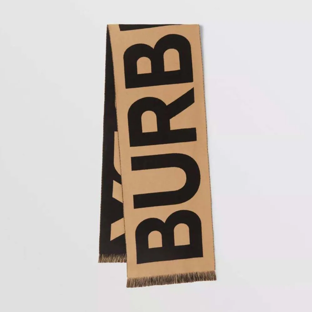 Burberry Logo Wool Jacquard Scarf for Women in Brown Burberry Logo Wool Jacquard Scarf for Women in Brown