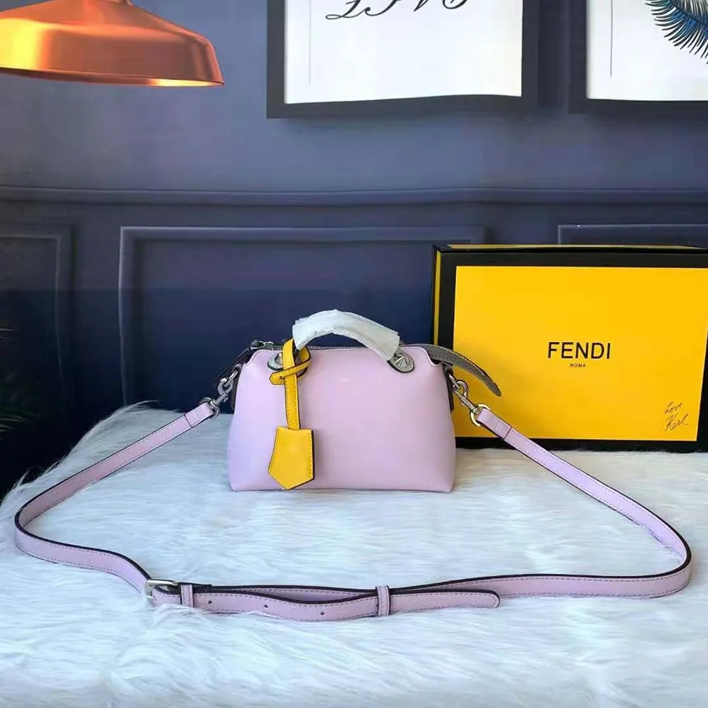 Fendi by the way Mini Multicolor Leather Boston Bag for Women in Pink
