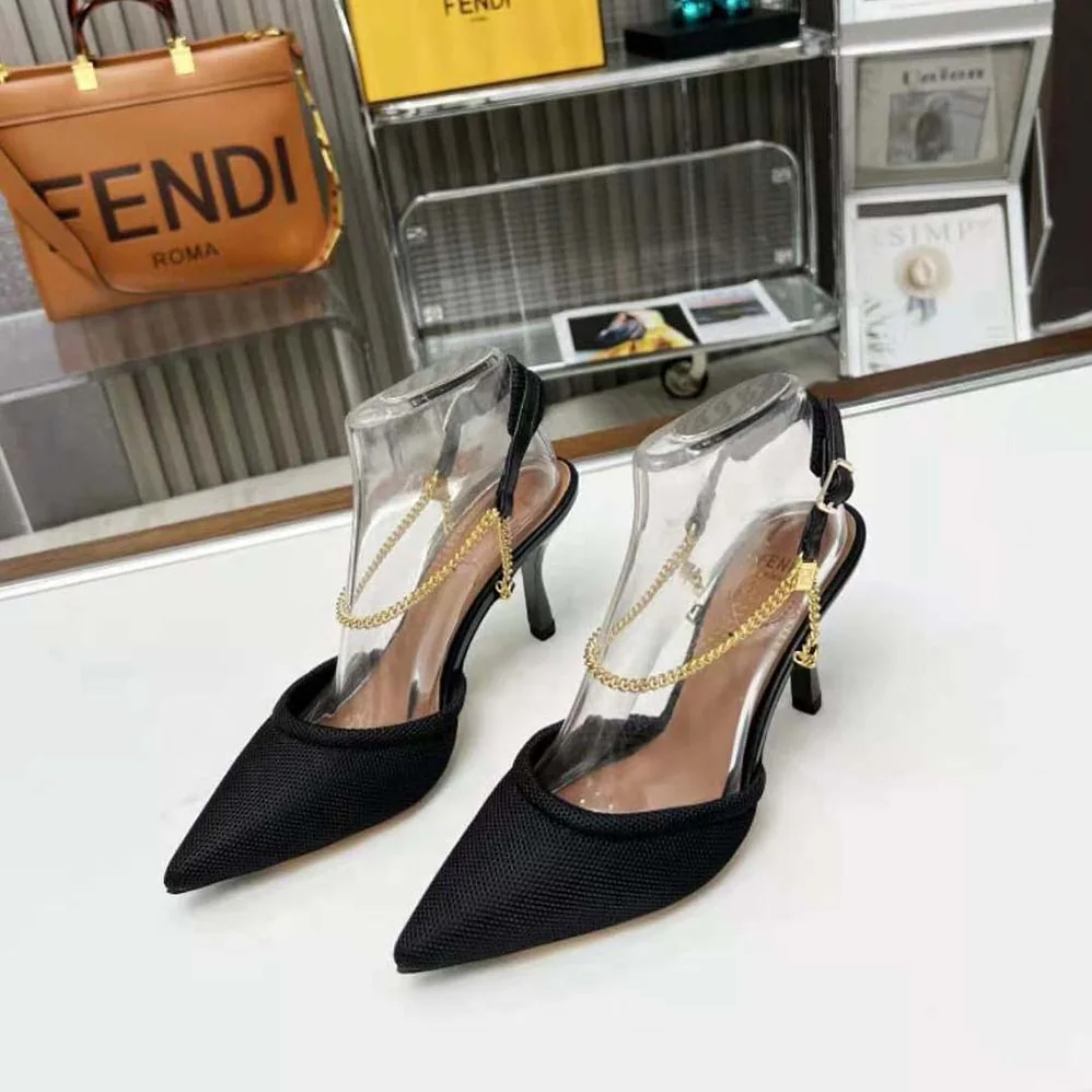Fendi Colibrì Lite Black Mesh High for Women in heeled Slingbacks